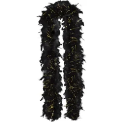 Gold Tinsel Black Feather Boa