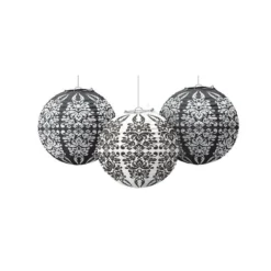 Black & White Damask Paper Lanterns 3ct