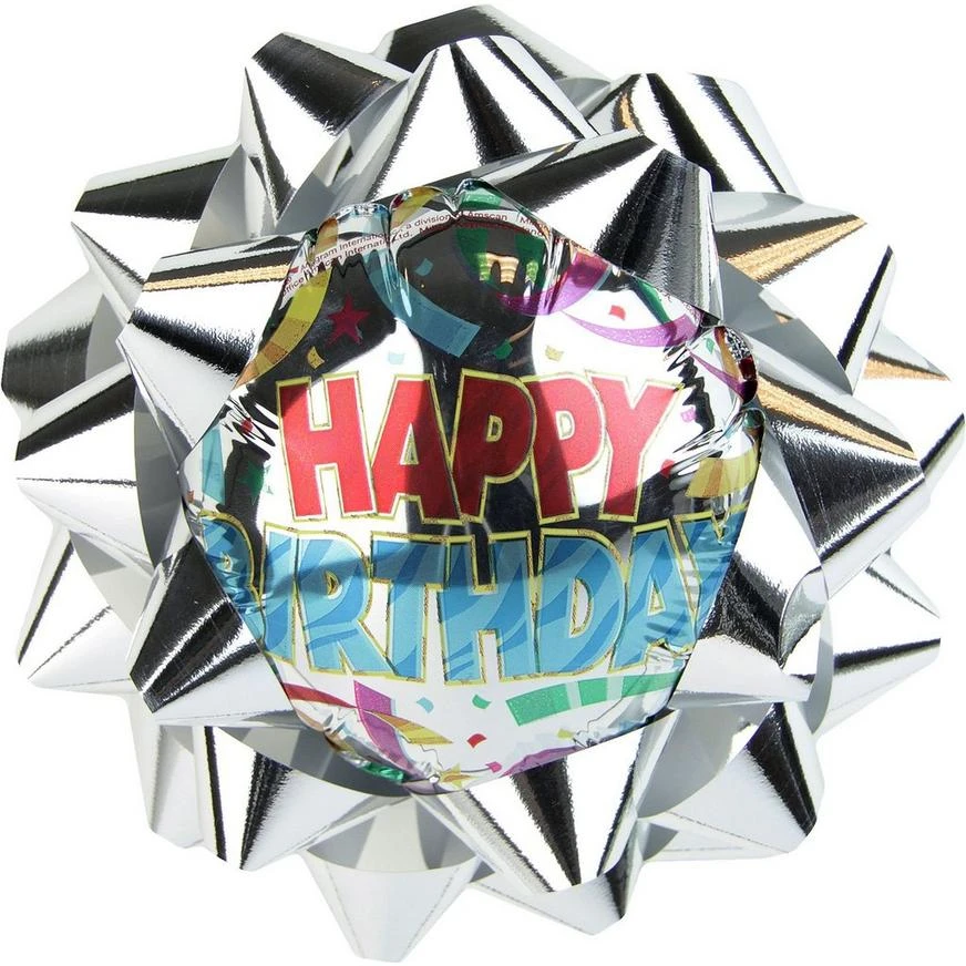 Silver Happy Birthday Balloon Gift Bow 1 Silver Happy Birthday Balloon Gift Bow