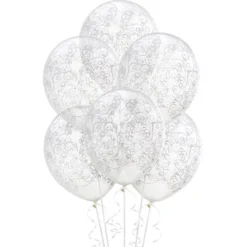 6ct, 12in, Clear Filigree Balloons