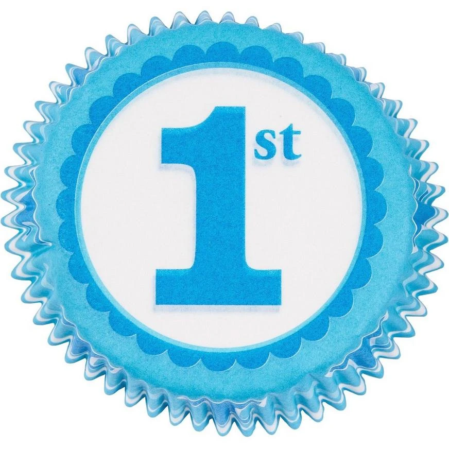 Blue 1st Birthday Baking Cups 75ct 2 Blue 1st Birthday Baking Cups 75ct - Image 2
