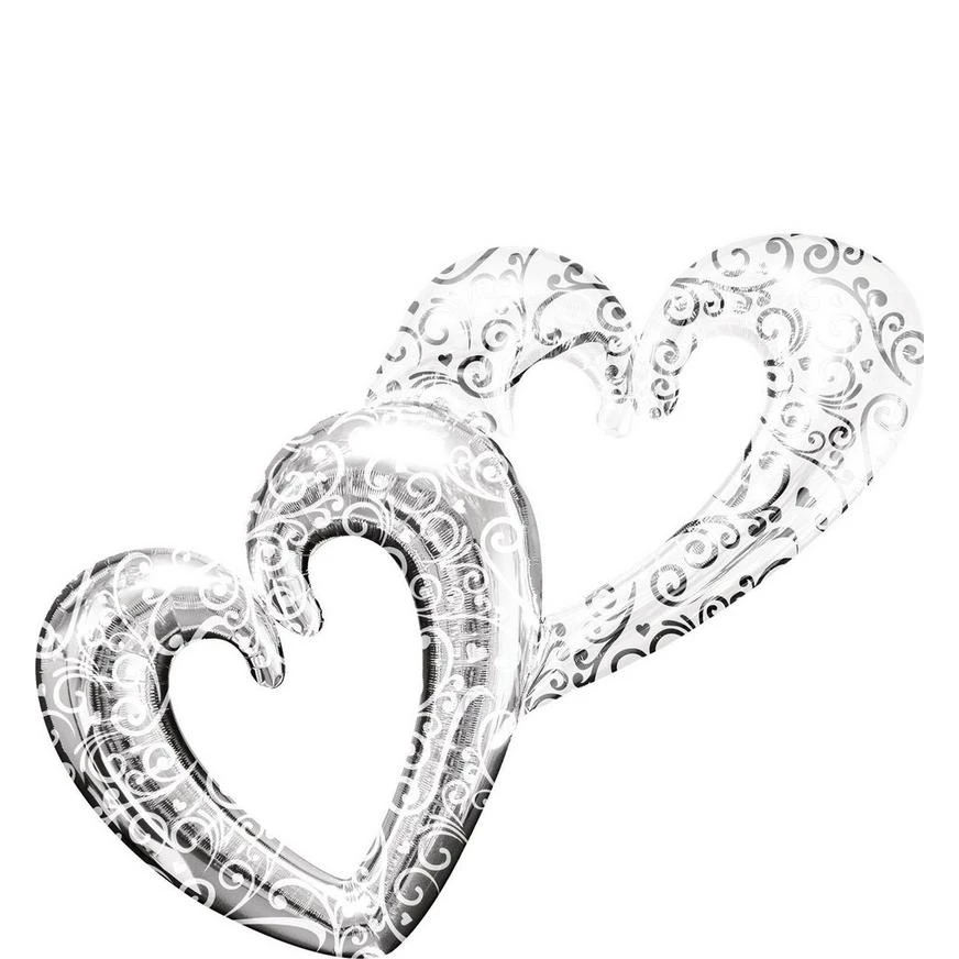 Silver Swirl Double Heart Balloon - Giant 53in X 36in 1 Silver Swirl Double Heart Balloon - Giant 53in X 36in