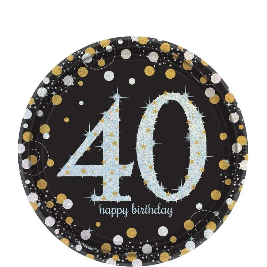 Prismatic 40th Birthday Dessert Plates 8ct - Sparkling Celebration 1 Prismatic 40th Birthday Dessert Plates 8ct - Sparkling Celebration