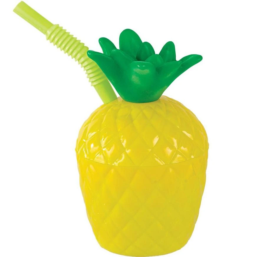Pineapple Plastic Cup With Straw, 10oz 1 Pineapple Plastic Cup With Straw, 10oz