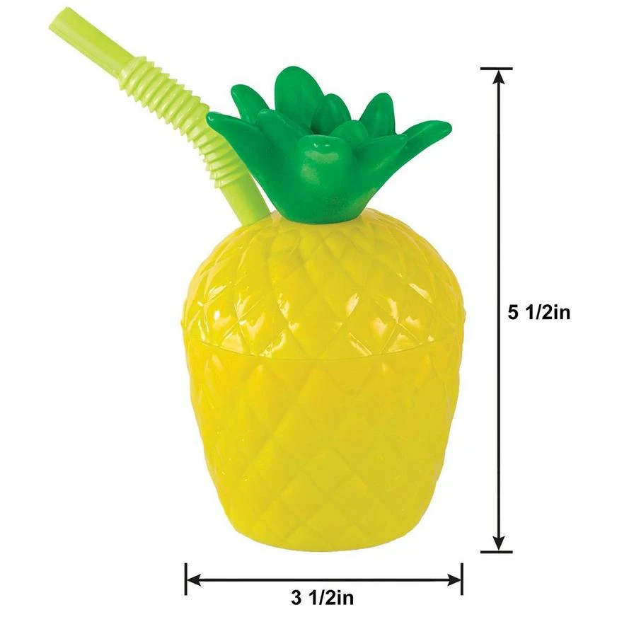 Pineapple Plastic Cup With Straw, 10oz 2 Pineapple Plastic Cup With Straw, 10oz - Image 2