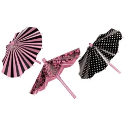 Pink & Black Parasol Decorations 3ct