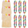Adult Rainbow Luau Hula Skirt Costume Accessory Kit For 8 Guests