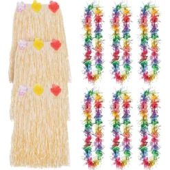 Adult Rainbow Luau Hula Skirt Costume Accessory Kit For 8 Guests