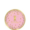 Metallic Pink & Gold Confetti 1st Birthday Dessert Plates 8ct