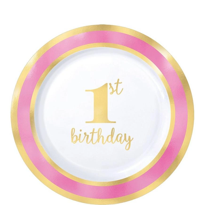 Metallic Pink & Gold 1st Birthday Premium Plastic Dessert Plates 10ct 1 Metallic Pink & Gold 1st Birthday Premium Plastic Dessert Plates 10ct