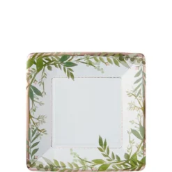 AMSCAN Metallic Floral Greenery Dessert Plates 8ct