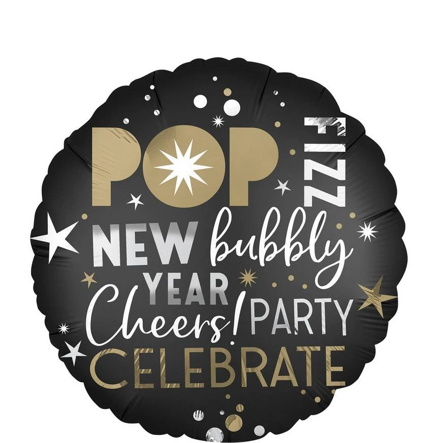 Black, Gold & Silver New Year's Eve Balloon, 18in 1 Black, Gold & Silver New Year's Eve Balloon, 18in