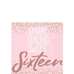 Rose Gold & Pink Sweet 16 Beverage Napkins 16ct