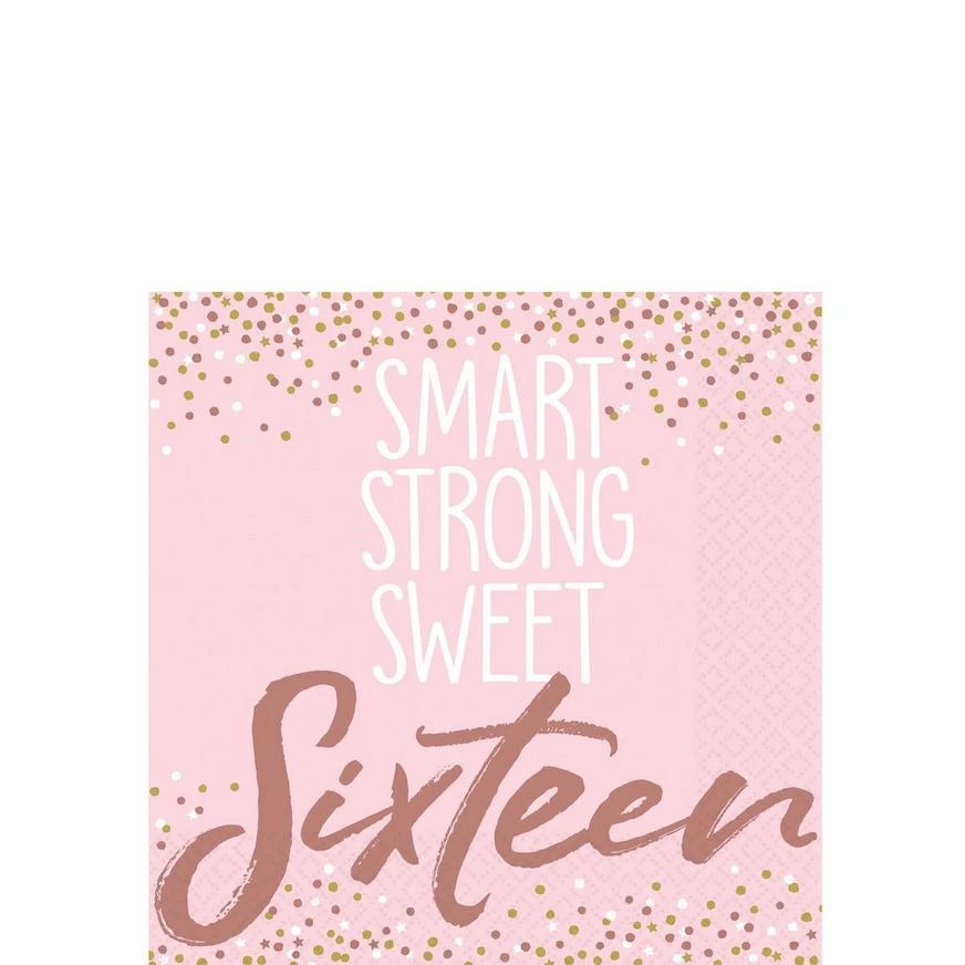 Rose Gold & Pink Sweet 16 Beverage Napkins 16ct 1 Rose Gold & Pink Sweet 16 Beverage Napkins 16ct