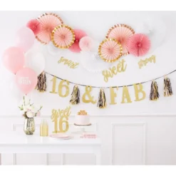 15ct, Gold & Pink Sweet 16 Balloons -Party Supply Store 835788 02