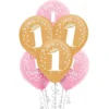 15ct, Pink & Gold Confetti 1st Birthday Balloons
