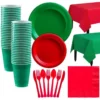 Red & Festive Green Plastic Tableware Kit For 50 Guests