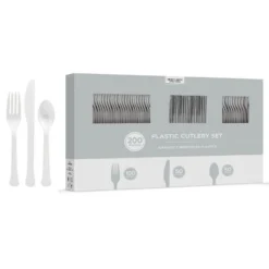 White & Silver Plastic Tableware Kit For 50 Guests -Party Supply Store 840657 07
