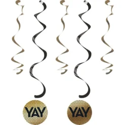 Black & Gold Sequin Swirl Decorations 5ct