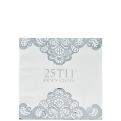 Metallic Silver 25th Anniversary Lunch Napkins 16ct