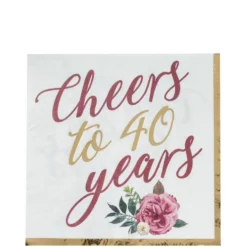 Metallic Gold 40th Anniversary Rose Lunch Napkins 16ct