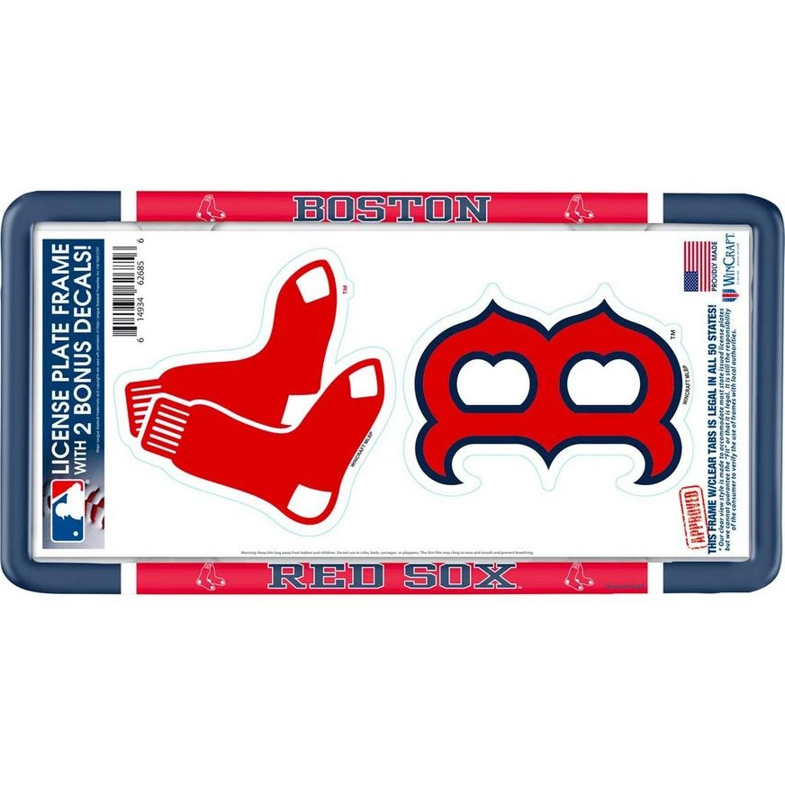 Boston Red Sox License Plate Frame With Decals 3pc 1 Boston Red Sox License Plate Frame With Decals 3pc