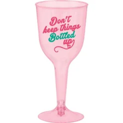 AMSCAN Pink Don't Keep Things Bottled Up Plastic Wine Glasses, 10z, 8ct