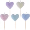 Glitter Pastel Heart Birthday Toothpick Candles 5ct