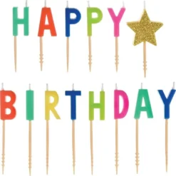 Multicolor Happy Dots Happy Birthday Toothpick Candle Set, 14pc