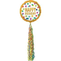 Giant Multicolor Happy Dots Birthday Balloon With Tail, 32in