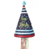 Pull String Time To Party Cone Hat Cardstock & Tissue Paper Pinata, 10.5in X 17in