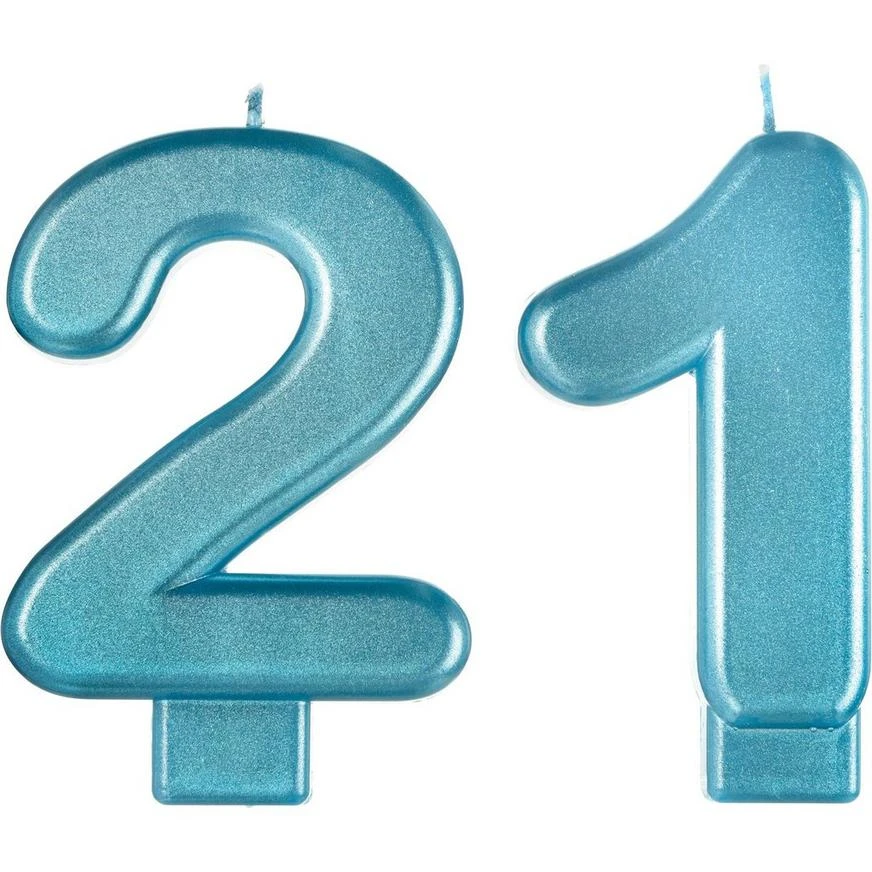 Blue Number 21 Birthday Candles, 2pc 1 Blue Number 21 Birthday Candles, 2pc