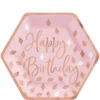 Metallic Blush Birthday Hexagon Dessert Plates, 7in, 8ct