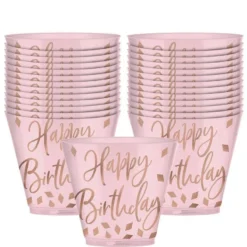 Blush Birthday Plastic Tumblers, 9oz, 30ct