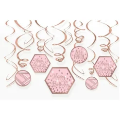 Metallic Blush Birthday Swirl Decorations 12ct