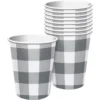 Gray & White Buffalo Plaid Cups, 9oz, 8ct 