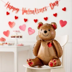 Air-Filled Valentine's Day Teddy Bear Foil Balloon, 17in X 20in -Party Supply Store 909419 02