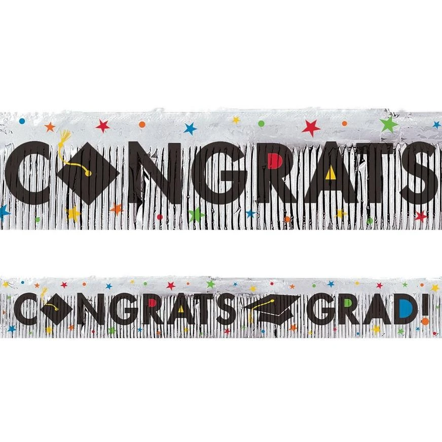 Multicolor Congrats Grad Foil Fringe Banner 1 Multicolor Congrats Grad Foil Fringe Banner