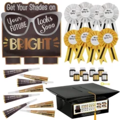 Black, Silver & Gold Bright Future Graduation Party Kit For 8 Guests