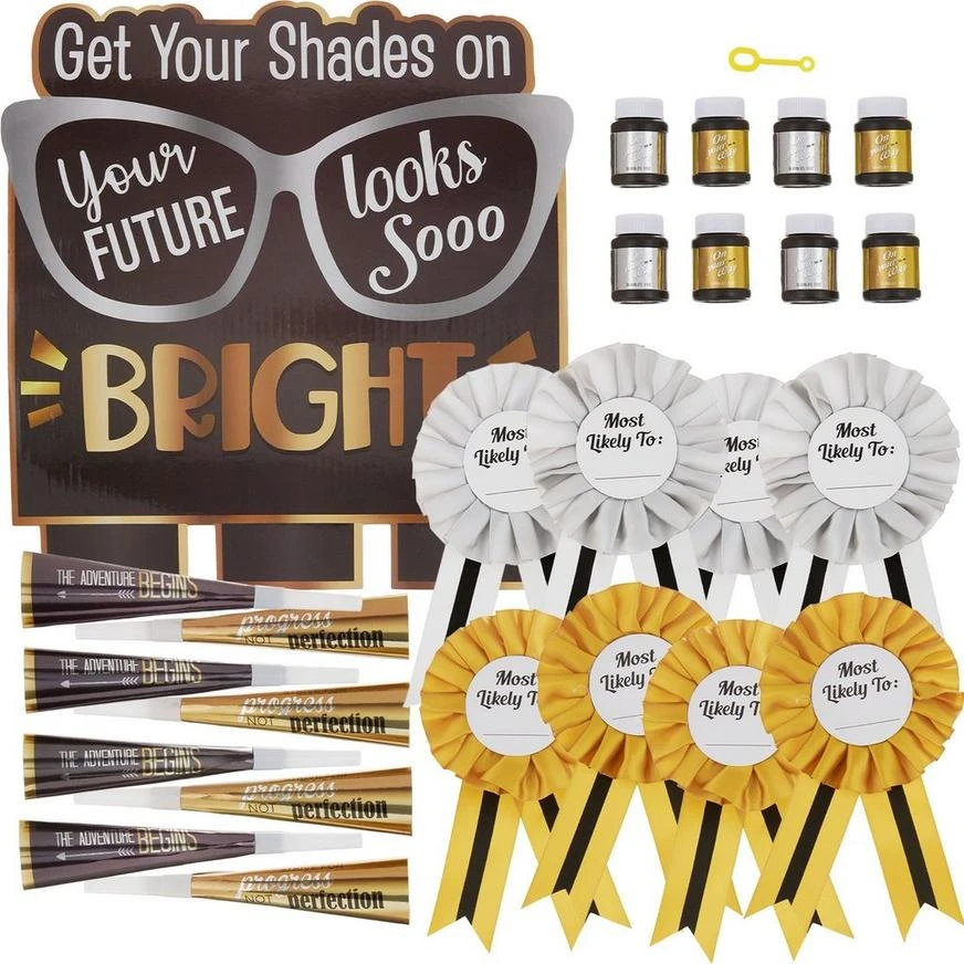 Black, Silver & Gold Bright Future Graduation Party Kit For 8 Guests 2 Black, Silver & Gold Bright Future Graduation Party Kit For 8 Guests - Image 2