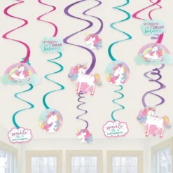 Enchanted Unicorn Foil Swirl Decorations, 12ct