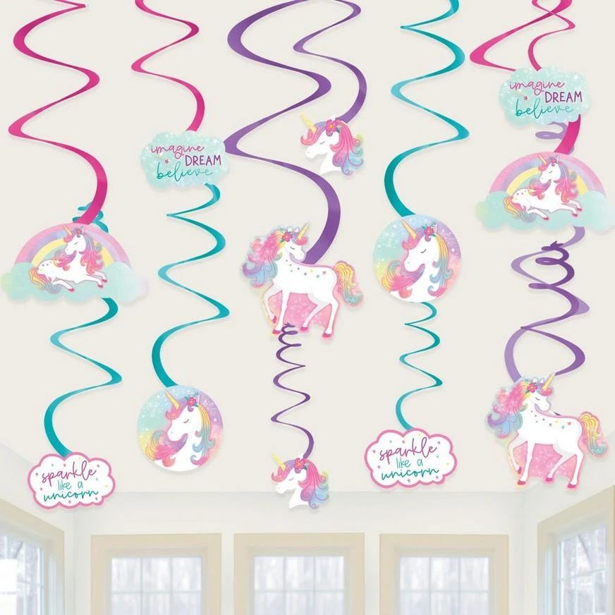 Enchanted Unicorn Foil Swirl Decorations, 12ct 1 Enchanted Unicorn Foil Swirl Decorations, 12ct