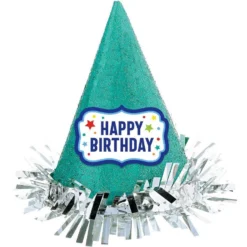 Glitter Green Birthday Cardstock & Tinsel Party Hat, 6.25in X 8.25in