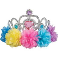 Pastel Party Floral Plastic & Fabric Tiara, 4in X 3.75in