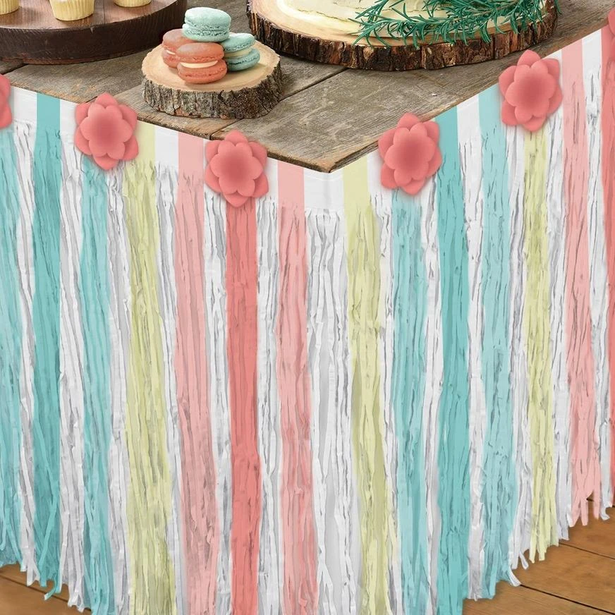 Free Spirit Boho Fringe Paper & Fabric Table Skirt, 10ft 1 Free Spirit Boho Fringe Paper & Fabric Table Skirt, 10ft