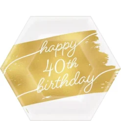 Metallic Golden Age Happy 40th Birthday Hexagonal Paper Dessert Plate, 7in, 8ct