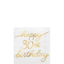Metallic Golden Age Happy 30th Birthday Paper Beverage Napkin, 5in, 16ct