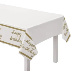 Golden Age Happy Birthday Plastic Table Cover, 54in X 102in