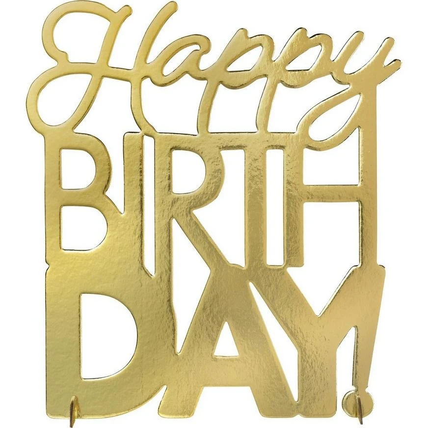Metallic Golden Age Happy Birthday Cardboard Centerpiece, 9in X 10in 1 Metallic Golden Age Happy Birthday Cardboard Centerpiece, 9in X 10in