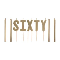 Metallic Golden Age Sixty Birthday Candles, 9pc